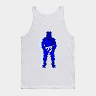 lifting weights with super dad typography in blue Tank Top